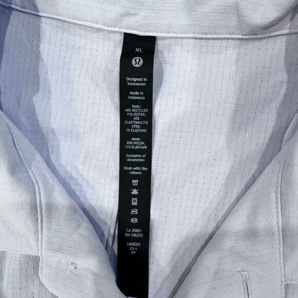 lululemon Camp Collar Ripstop Button Shirt Men’s XL Light Gray Short Sleeve - Picture 6 of 7